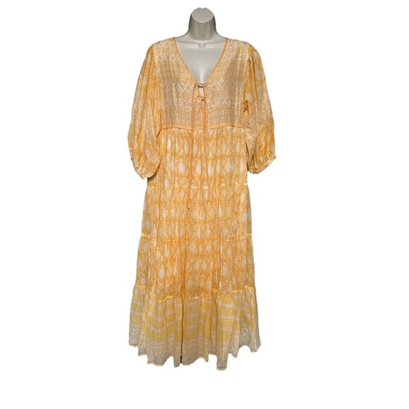 MWT Daughters of India Jasmine Size L Maxi Dress Mango Yellow Cotton - Picture 5 of 13